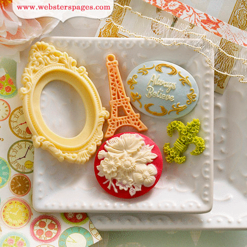 Websters Pages - Postcards from Paris II Collection - Perfect Accents - Resin Embellishment Pieces