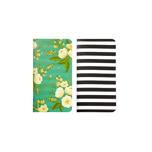 Websters Pages - Color Crush Collection - 2 Traveler's Notepad Inserts - Black and White Stripe and Green Floral