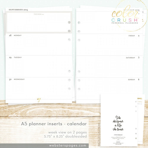 Websters Pages - Color Crush Collection - A5 Planner - Inserts - 18 Month - Week View Calendar - Oct. 2015 to Dec. 2016