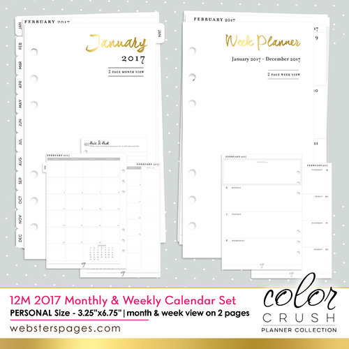 Websters Pages - Color Crush Collection - Personal Planner - Inserts - 12 Month - Week and Month Calendar - Jan. 2017 to Dec. 2017