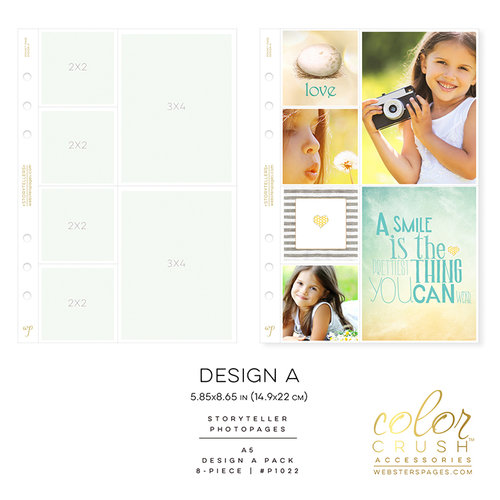 Websters Pages - Color Crush Collection - A5 Planner - Inserts - Photo Sleeves - Design A - 8 Pack