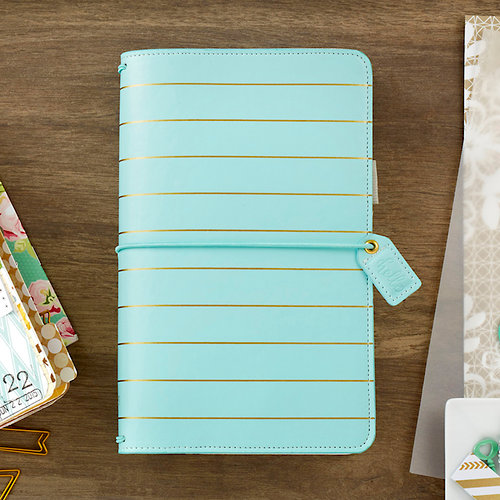 Websters Pages - Color Crush Collection - Traveler's Planner - Ice Blue with Gold Stripe