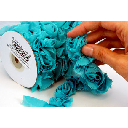 Websters Pages - Bloomers - Flower and Trim Ribbons - Aqua - 7.5 Yards