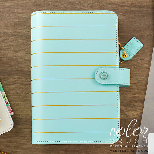 Websters Pages - Color Crush Collection - Personal Planner Binder - Ice Blue with Gold Stripe