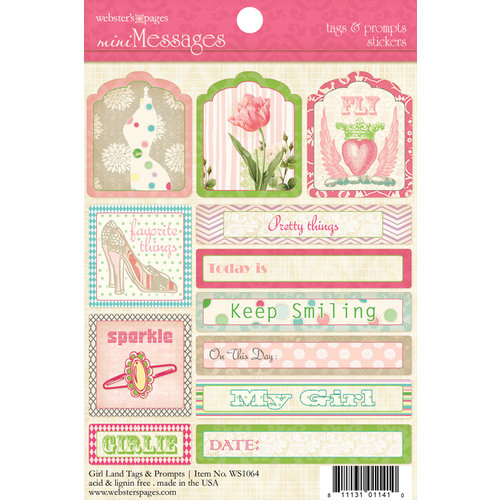 Websters Pages - Girl Land Collection - Cardstock Stickers - Mini Messages - Tags and Prompts