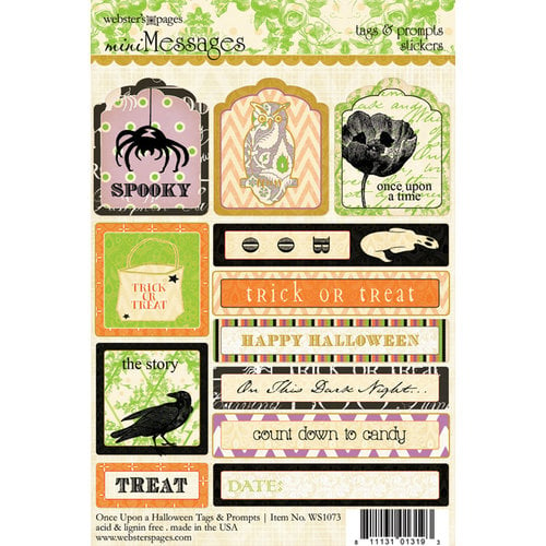 Websters Pages - Once Upon a Halloween Collection - Cardstock Stickers - Mini Messages - Tags and Prompts