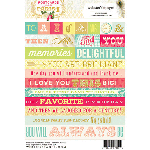 Websters Pages - Postcards from Paris II Collection - Cardstock Stickers - Mini Messages - Words