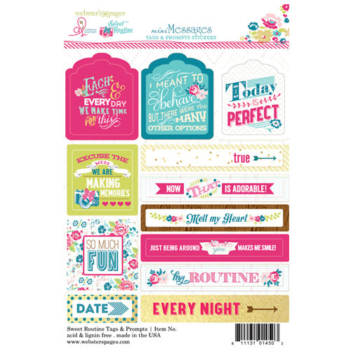 Websters Pages - Sweet Routine Collection - Cardstock Stickers - Mini Messages - Tags and Prompts