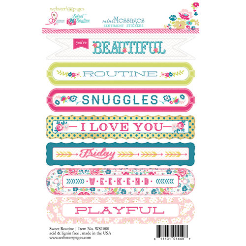 Websters Pages - Sweet Routine Collection - Cardstock Stickers - Mini Messages - Sentiments