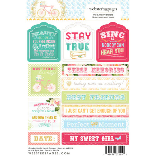 Websters Pages - Growing Up Girl Collection - Cardstock Stickers - Mini Messages - Tags and Prompts