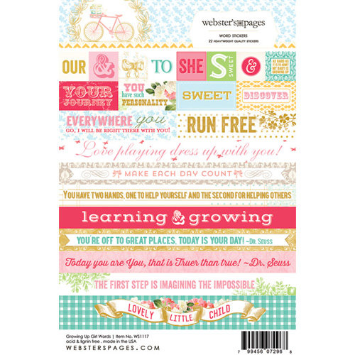 Websters Pages - Growing Up Girl Collection - Cardstock Stickers - Mini Messages - Words