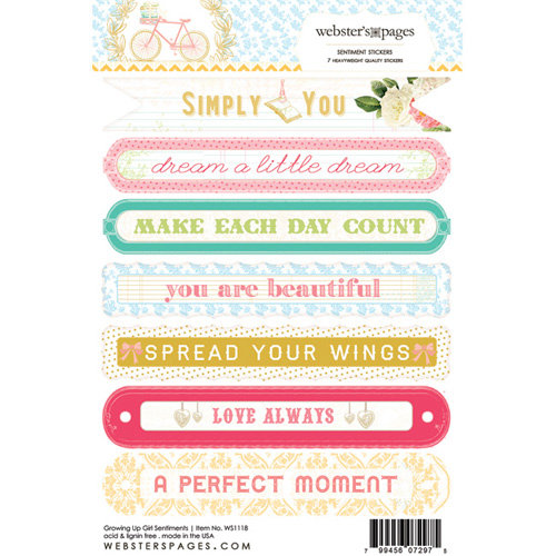 Websters Pages - Growing Up Girl Collection - Cardstock Stickers - Mini Messages - Sentiments