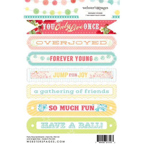 Websters Pages - Party Time Collection - Cardstock Stickers - Mini Messages - Sentiments