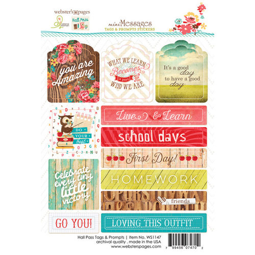 Websters Pages - Hall Pass Collection - Cardstock Stickers - Tags and Prompts