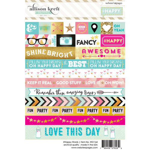 Websters Pages - Happy Collection - Cardstock Stickers - Word