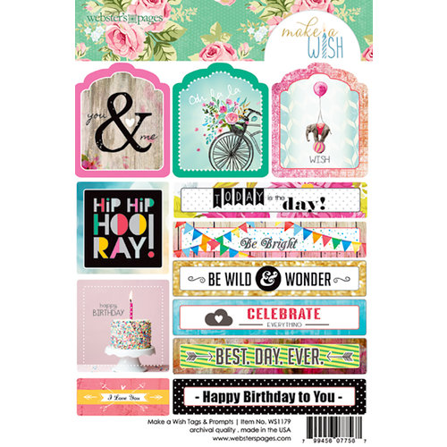 Websters Pages - Make a Wish Collection - Cardstock Stickers - Tag and Prompt