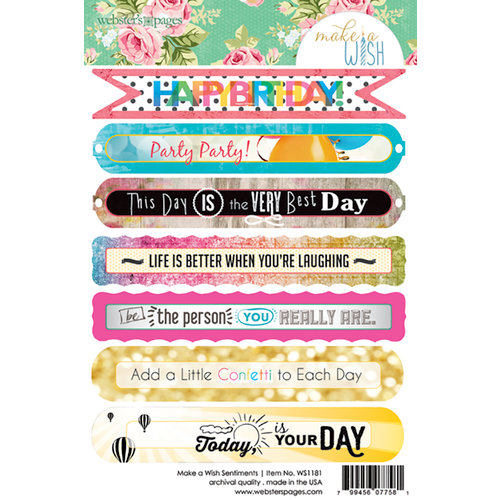 Websters Pages - Make a Wish Collection - Cardstock Stickers - Sentiment
