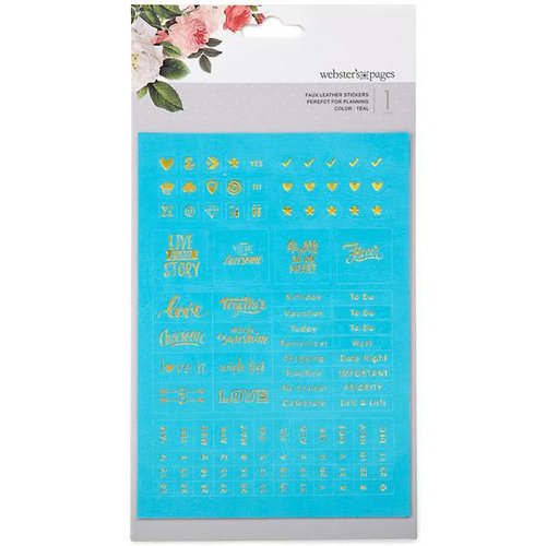Websters Pages - Color Crush Collection - Faux Leather Stickers - Words - Teal