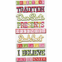 We R Memory Keepers - Merry and Bright Collection - Christmas - Self Adhesive Layered Chipboard with Glitter - Words, CLEARANCE