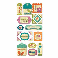 We R Memory Keepers - Vintage Blue Collection - Self Adhesive Layered Chipboard with Varnish Accents - Tags