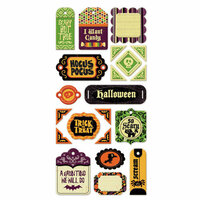 We R Memory Keepers - Heebie Jeebies Collection - Halloween - Self Adhesive Layered Chipboard with Glitter Accents - Tags, CLEARANCE