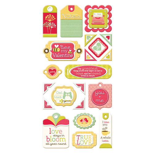 We R Memory Keepers - Be My Valentine Collection - Self Adhesive Layered Chipboard with Flocked Accents - Tags