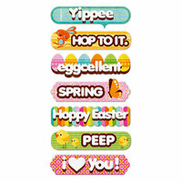 We R Memory Keepers - Peep Collection - Easter - Self Adhesive Layered Chipboard with Flocked Accents - Words, BRAND NEW