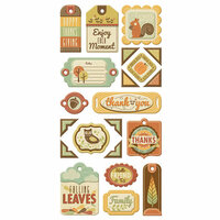 We R Memory Keepers - Autumn Splendor Collection - Self Adhesive Layered Chipboard with Glitter Accents - Tags