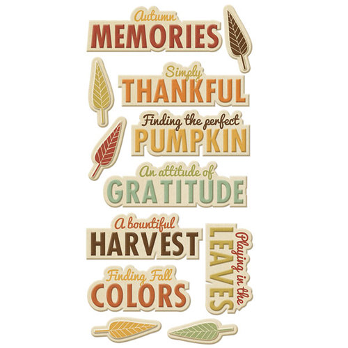 We R Memory Keepers - Autumn Splendor Collection - Self Adhesive Layered Chipboard with Glitter Accents - Words