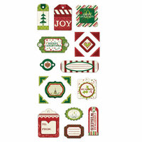 We R Memory Keepers - Peppermint Twist Collection - Christmas - Self Adhesive Layered Chipboard with Glitter Accents - Tags