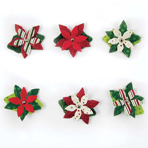 We R Memory Keepers - Peppermint Twist Collection - Christmas - Paper Poinsettia Brads