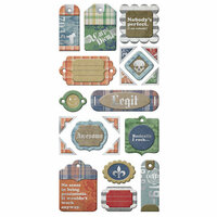 We R Memory Keepers - Vintage T Collection - Self Adhesive Layered Chipboard with Foil Accents - Tags