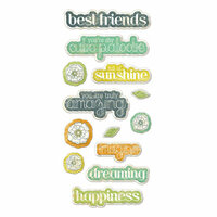 We R Memory Keepers - Good Day Sunshine Collection - Self Adhesive Layered Chipboard with Glitter Accents - Words