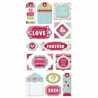 We R Memory Keepers - Love Struck Collection - Self Adhesive Layered Chipboard with Glitter Accents - Tags