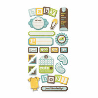 We R Memory Keepers - Baby Mine Collection - Self Adhesive Layered Chipboard with Varnish Accents - Tags - Boy