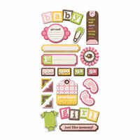 We R Memory Keepers - Baby Mine Collection - Self Adhesive Layered Chipboard with Varnish Accents - Tags - Girl