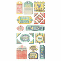 We R Memory Keepers - Down the Boardwalk Collection - Self Adhesive Layered Chipboard with Glitter Accents - Tags