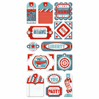 We R Memory Keepers - Red White and Blue Collection - Self Adhesive Layered Chipboard with Foil Accents - Tags