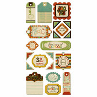 We R Memory Keepers - Hall Pass Collection - Self Adhesive Layered Chipboard with Varnish Accents - Tags