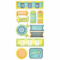 We R Memory Keepers - Feelin' Groovy Collection - Self Adhesive Layered Chipboard with Glitter Accents - Tags