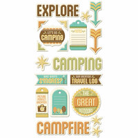 We R Memory Keepers - Happy Campers Collection - Self Adhesive Layered Chipboard with Foil Accents - Tags