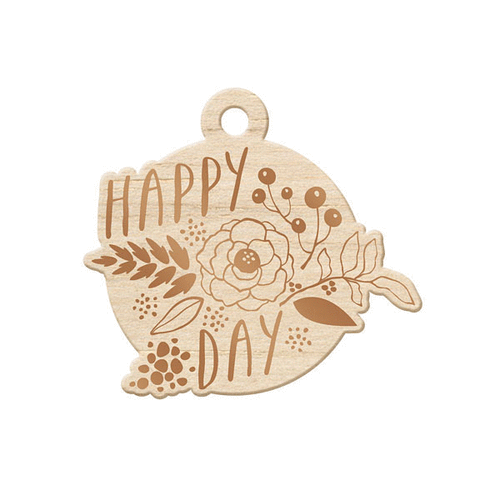 We R Memory Keepers - Sheer Metallic Collection - Wood Tag - Happy Day