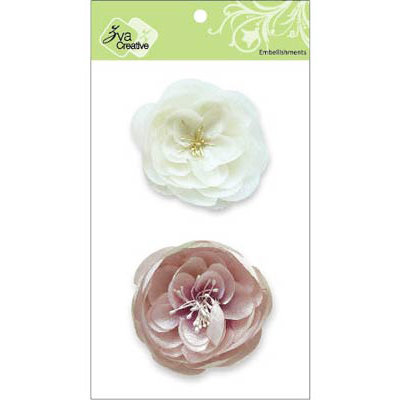 Zva Creative - Flower Embellishments - Bali Blooms - White and Dusky Pink
