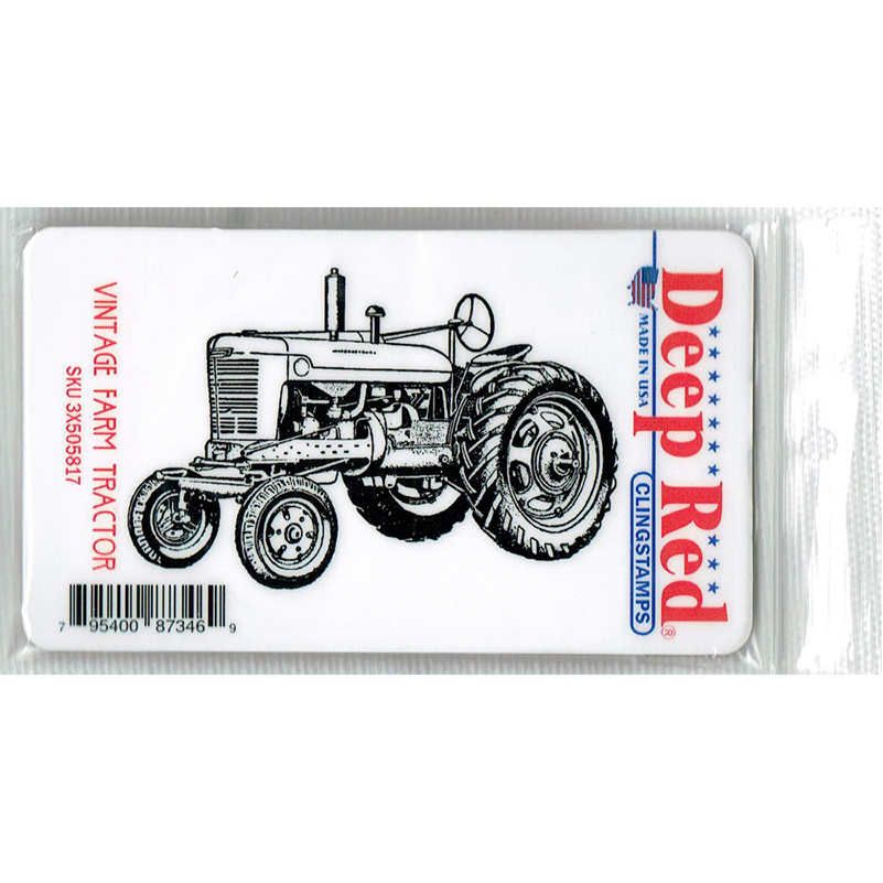 Deep Red Stamps Vintage Farm Tractor Cling Mounted Rubber Stamp