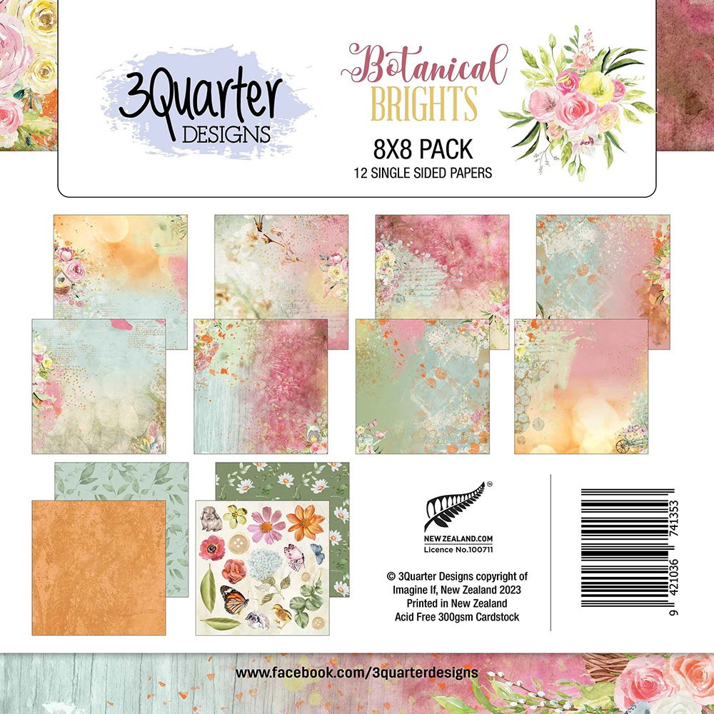 3Quarter Designs Botanical Brights Collection 8 x 8 Paper Pack