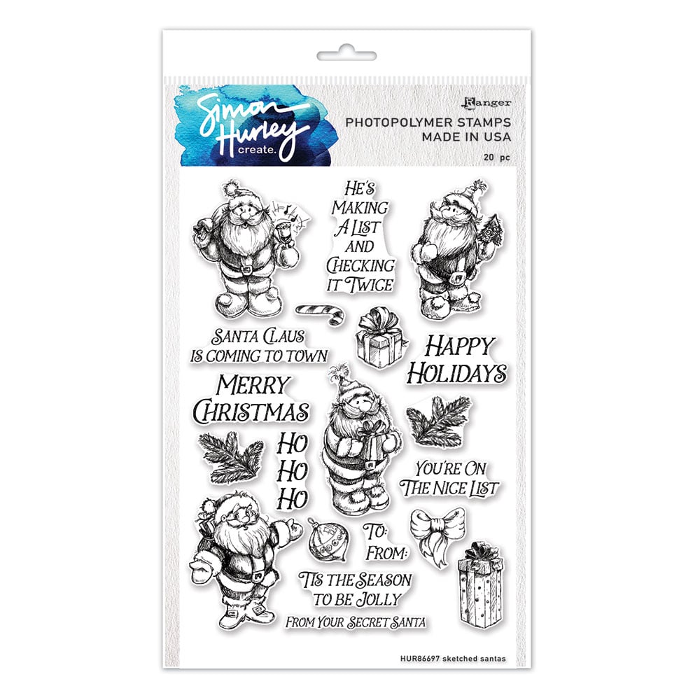 Simon Hurley Stamp Set - Sketched Santas Simon Hurley Stamp Set - Sketched Santas